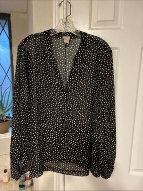 Chico's Black and White Polka Dot V-Neck Blouse